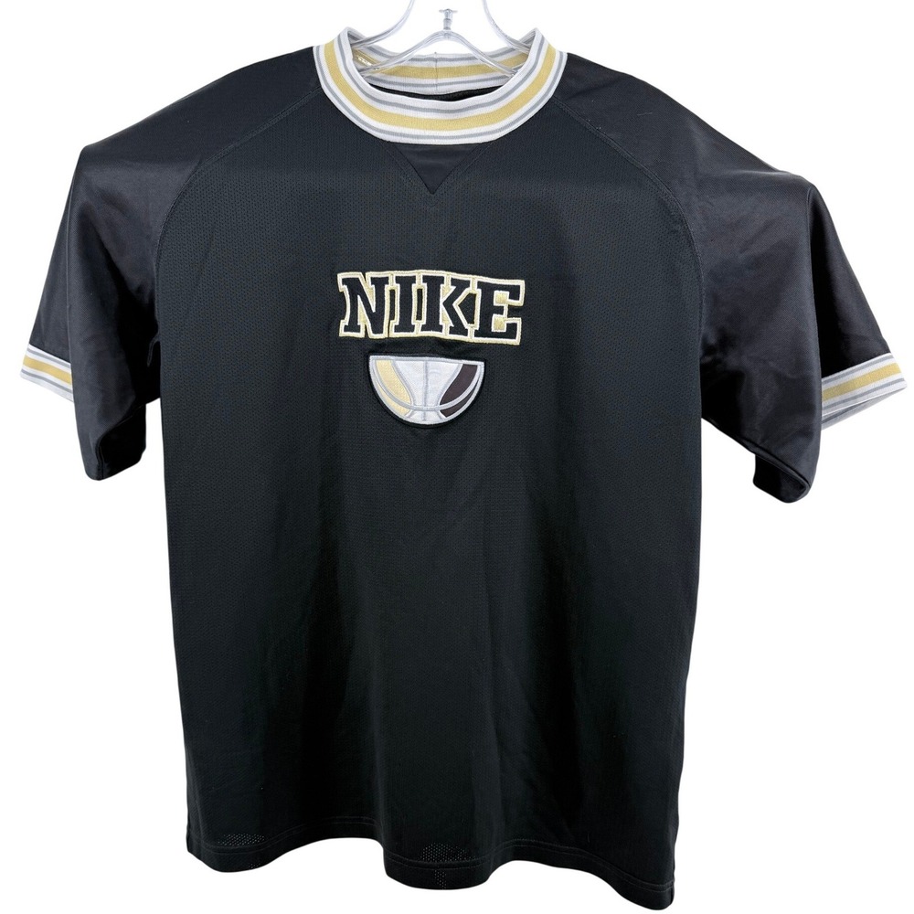 Nike Basketball Jersey Mens XL Black Gold Vintage Mesh Raglan Short Sleeve Y2K